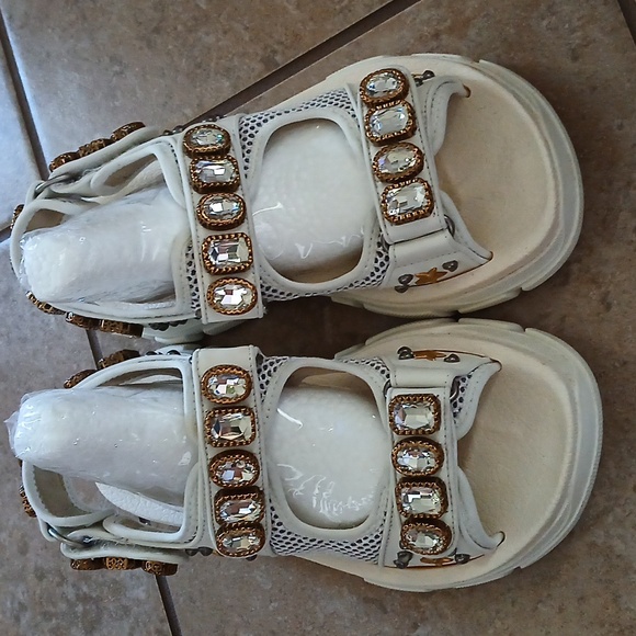 Gucci Leather and mesh sandal with crystals size 39 - Picture 4 of 11